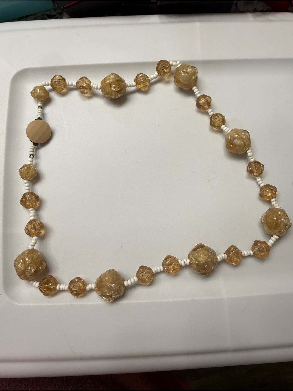 Vintage 1950's Amber Lucite Bead Necklace West Germany